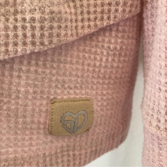 Straight Down Heathered Pink Waffle Drawstring Neck Sweater L - Picture 6 of 9